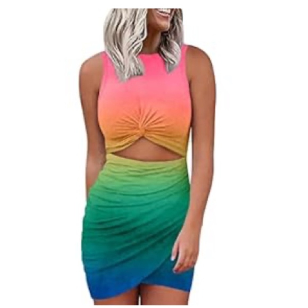 Colorful Twist Front Mini Dress